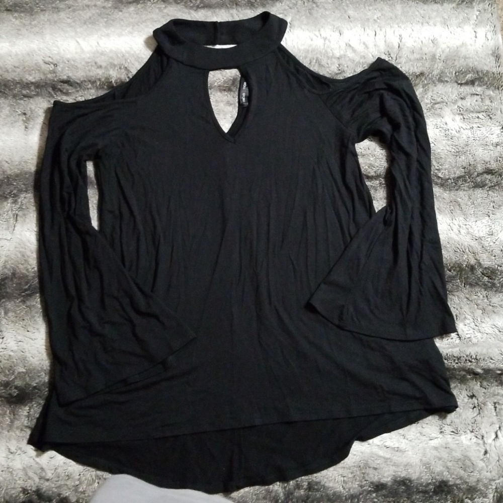 Black Long Sleeve Cut Out Blouse